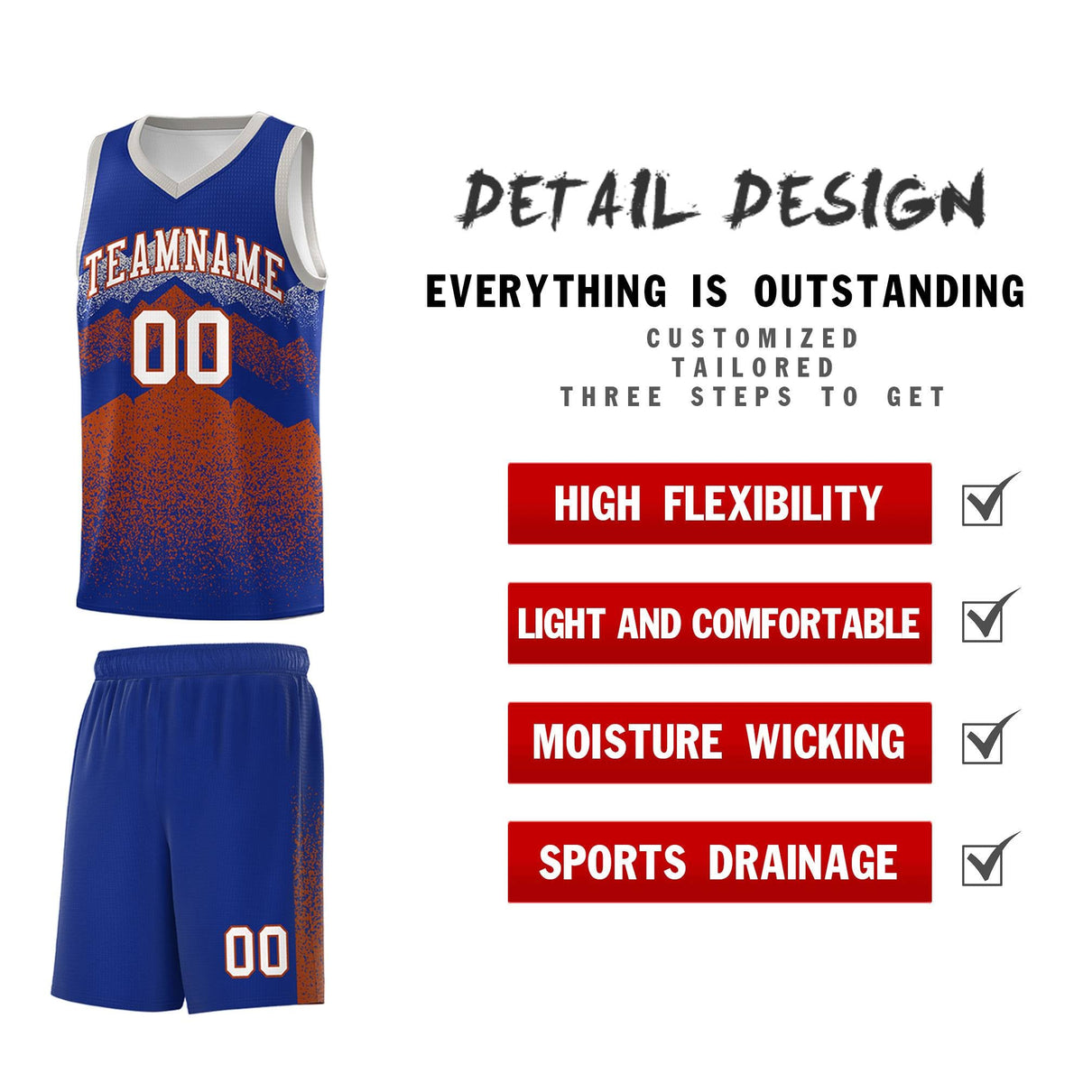 Custom Youth Basketball Jerseys Royal Dark Orange Gradient Mountain Design Uniforms
