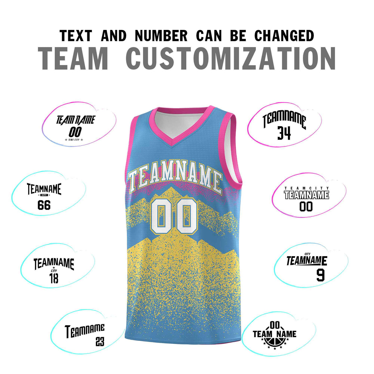 Personalized Youth Basketball Jerseys   Light Blue Khaki Gradient Mountain Design Uniforms