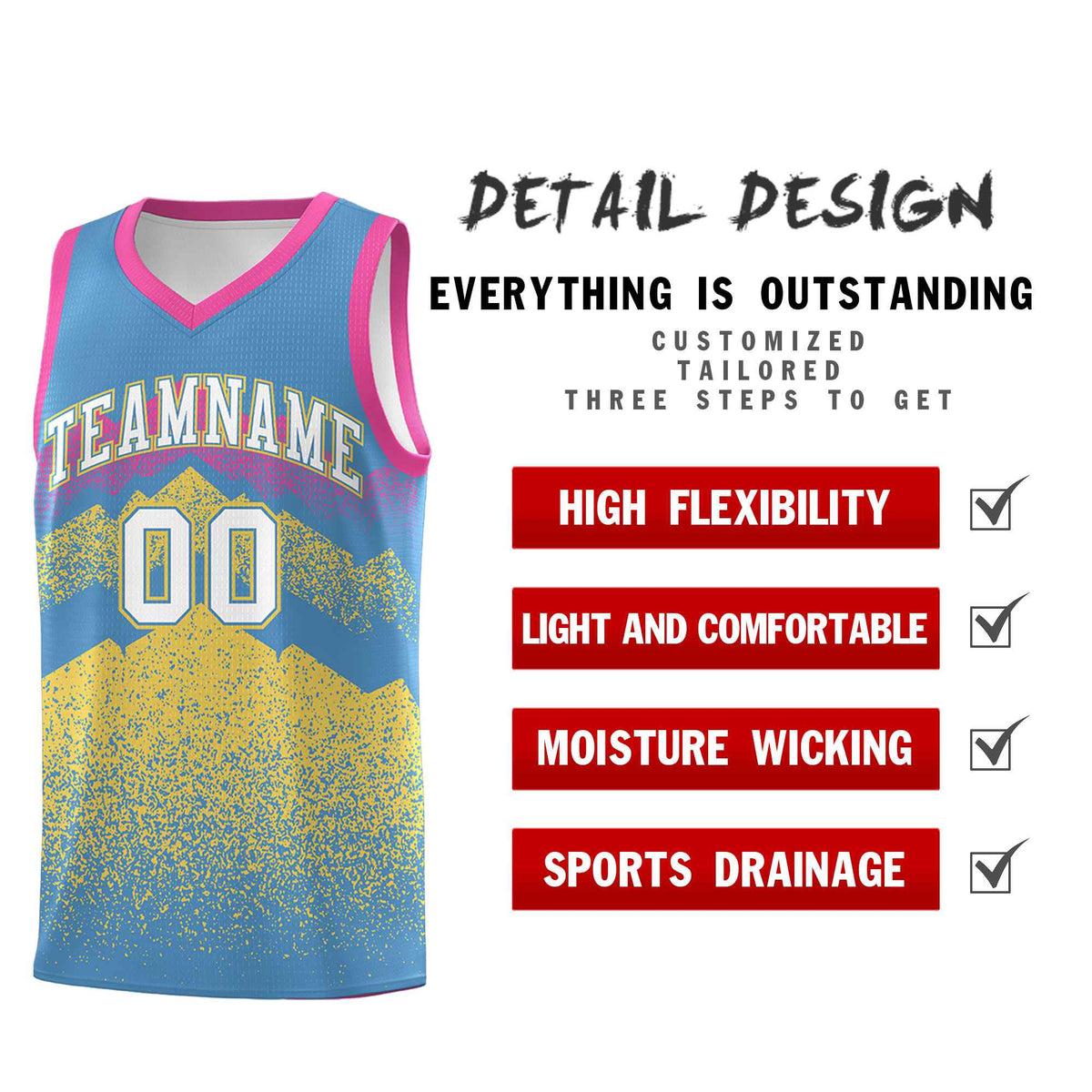 Personalized Youth Basketball Jerseys   Light Blue Khaki Gradient Mountain Design Uniforms