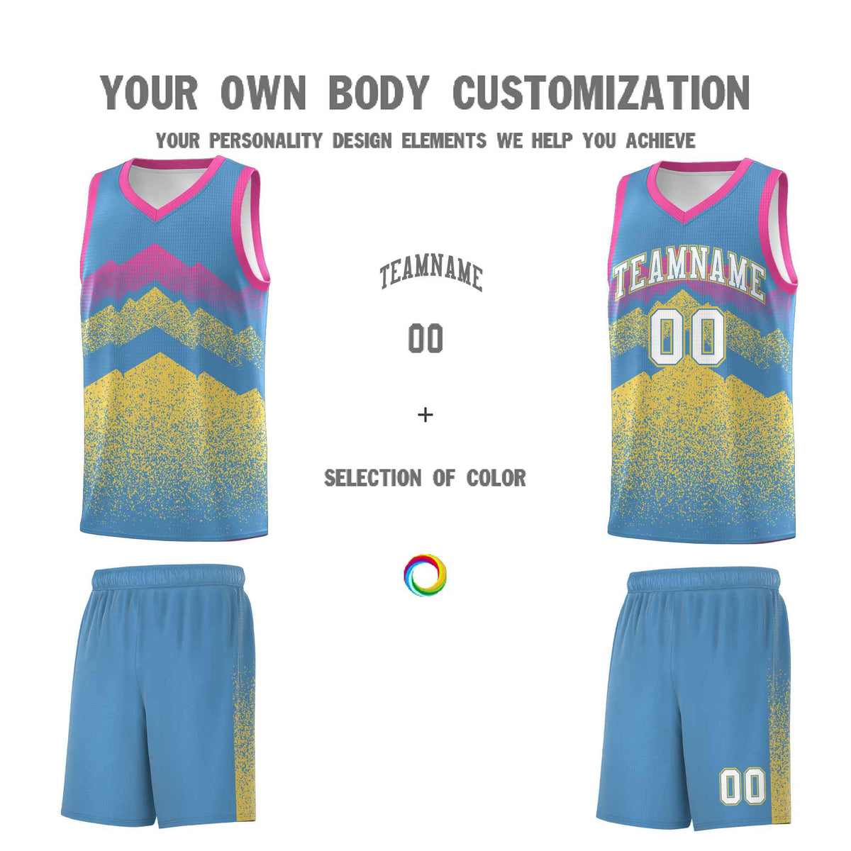 Personalized Youth Basketball Jerseys   Light Blue Khaki Gradient Mountain Design Uniforms