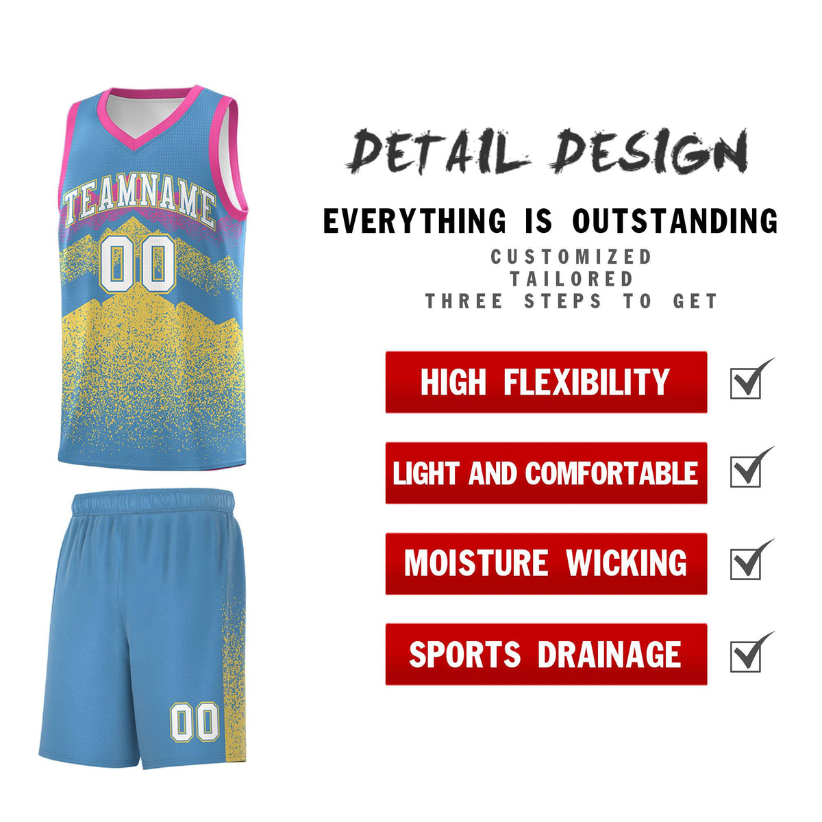 Personalized Youth Basketball Jerseys   Light Blue Khaki Gradient Mountain Design Uniforms