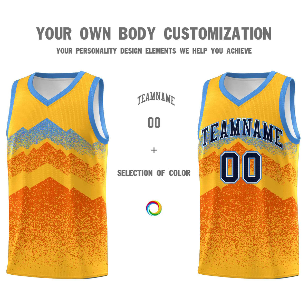 Custom Youth Basketball Jerseys Gold Orange Gradient Mountain Design Uniforms