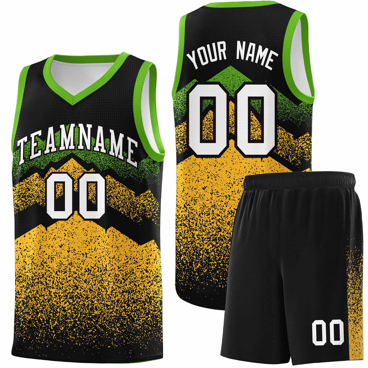 Personalized Youth Basketball Jerseys   Black Gold Gradient Mountain Design Uniforms