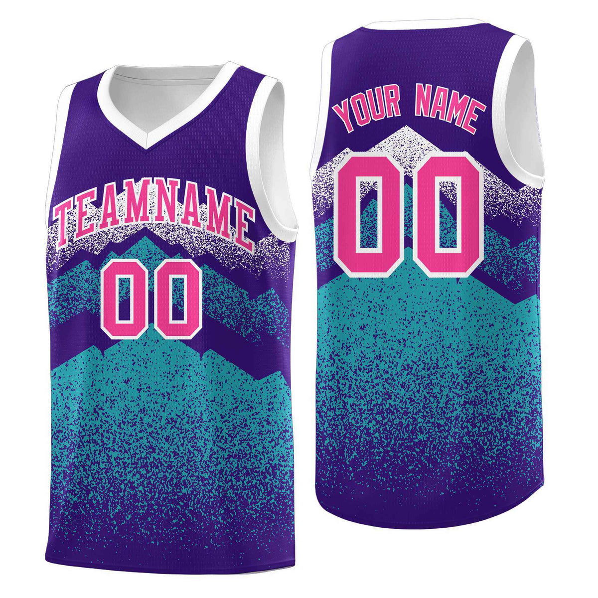 Personalized Youth Basketball Jerseys   Purple Aqua Gradient Mountain Design Uniforms