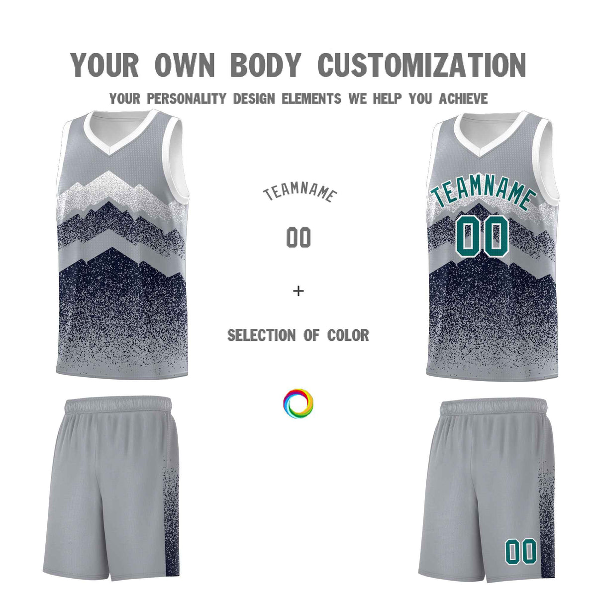 Custom Youth Basketball Jerseys Gray Navy Gradient Mountain Design Uniforms