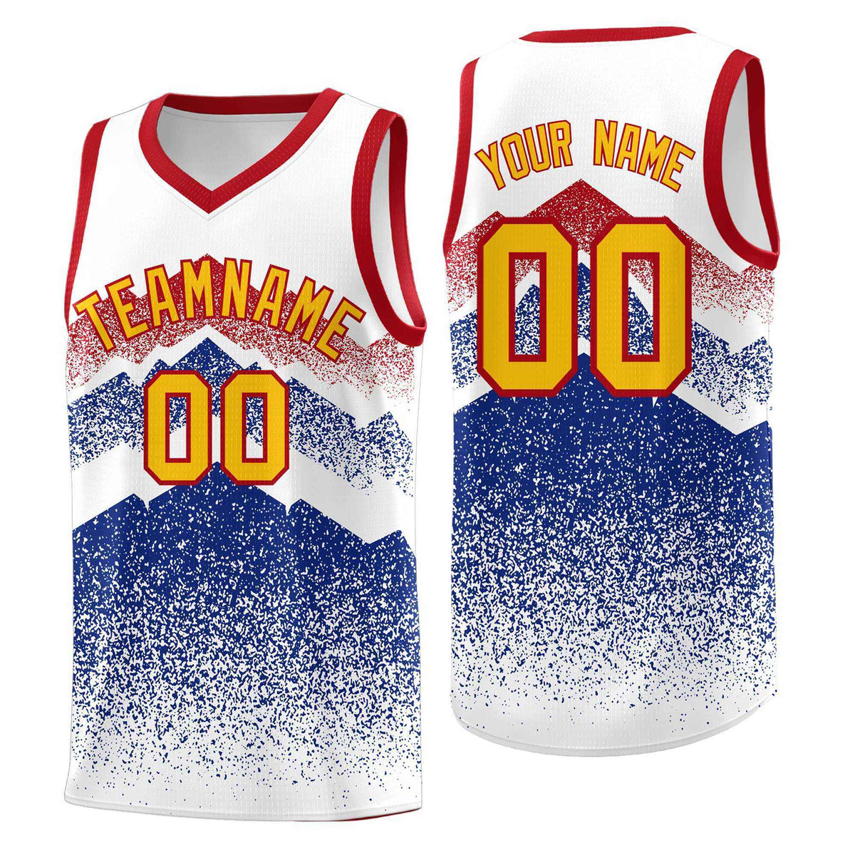Custom Youth Basketball Jerseys White Royal Gradient Mountain Design Uniforms