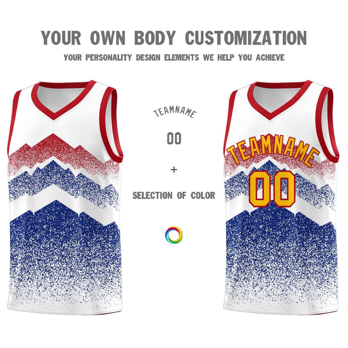Custom Youth Basketball Jerseys White Royal Gradient Mountain Design Uniforms