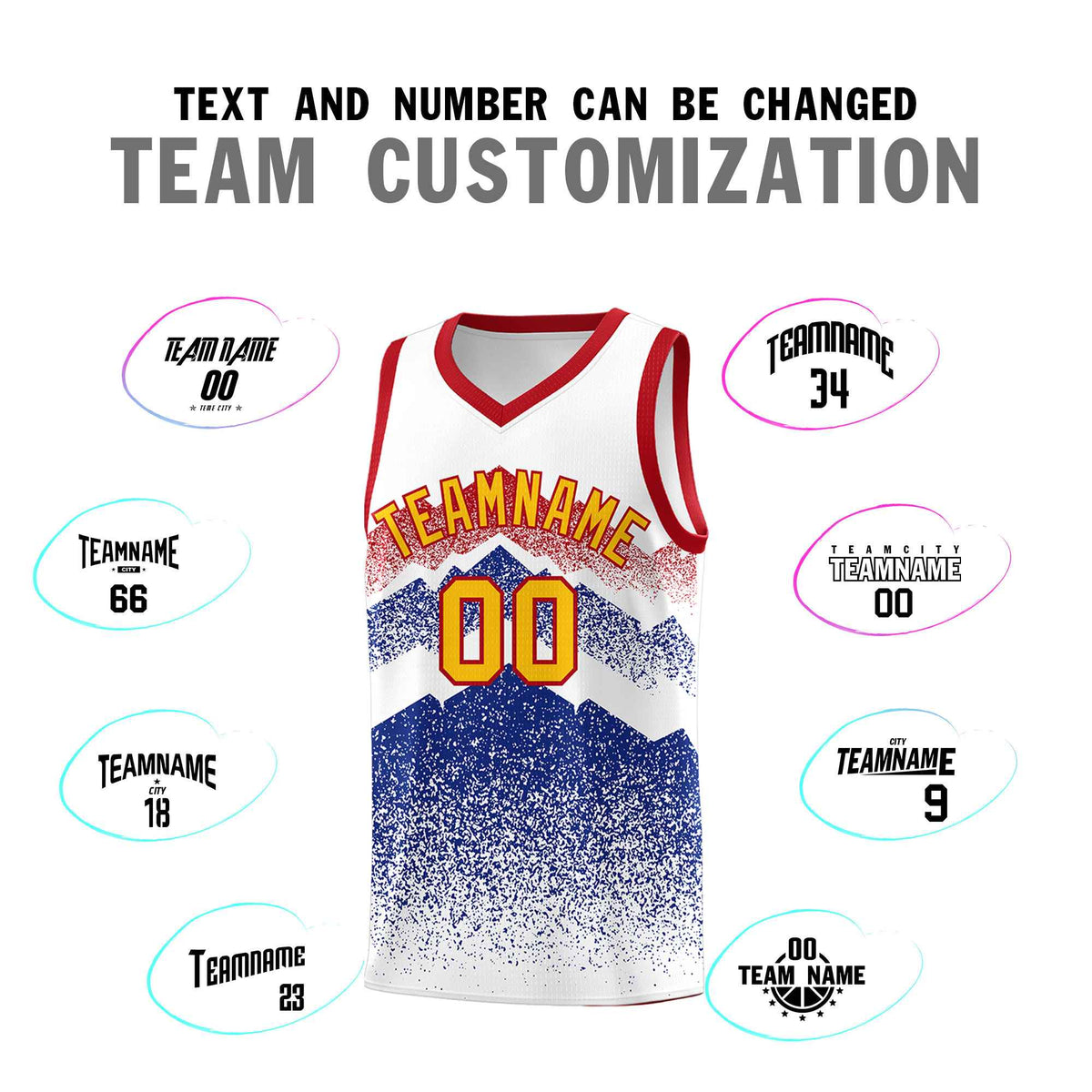 Custom Youth Basketball Jerseys White Royal Gradient Mountain Design Uniforms