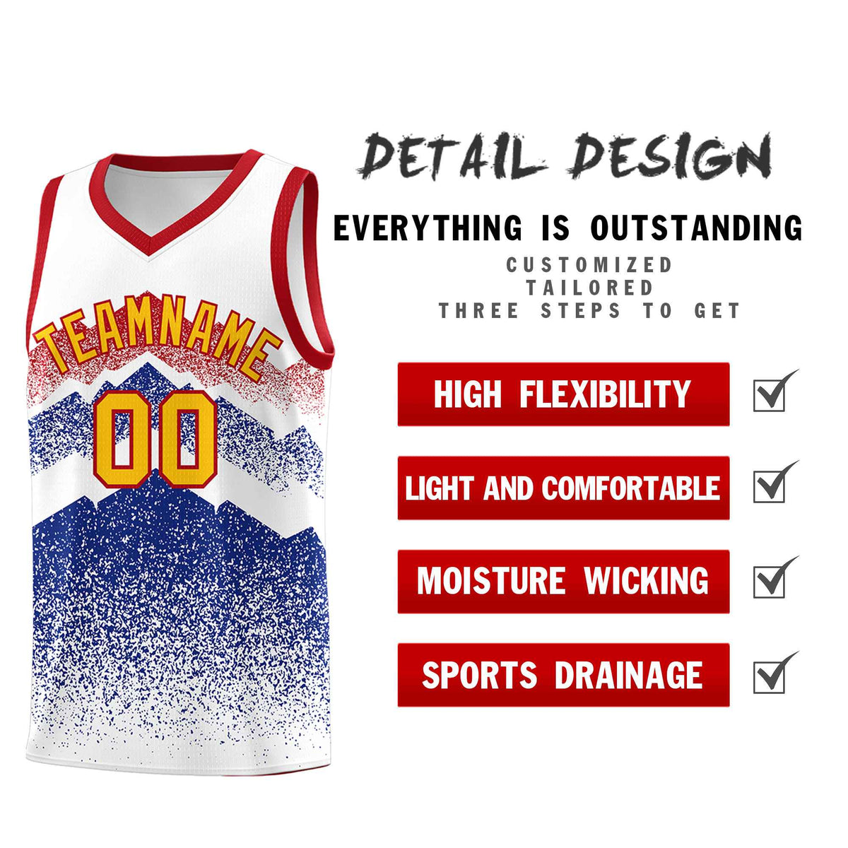 Custom Youth Basketball Jerseys White Royal Gradient Mountain Design Uniforms