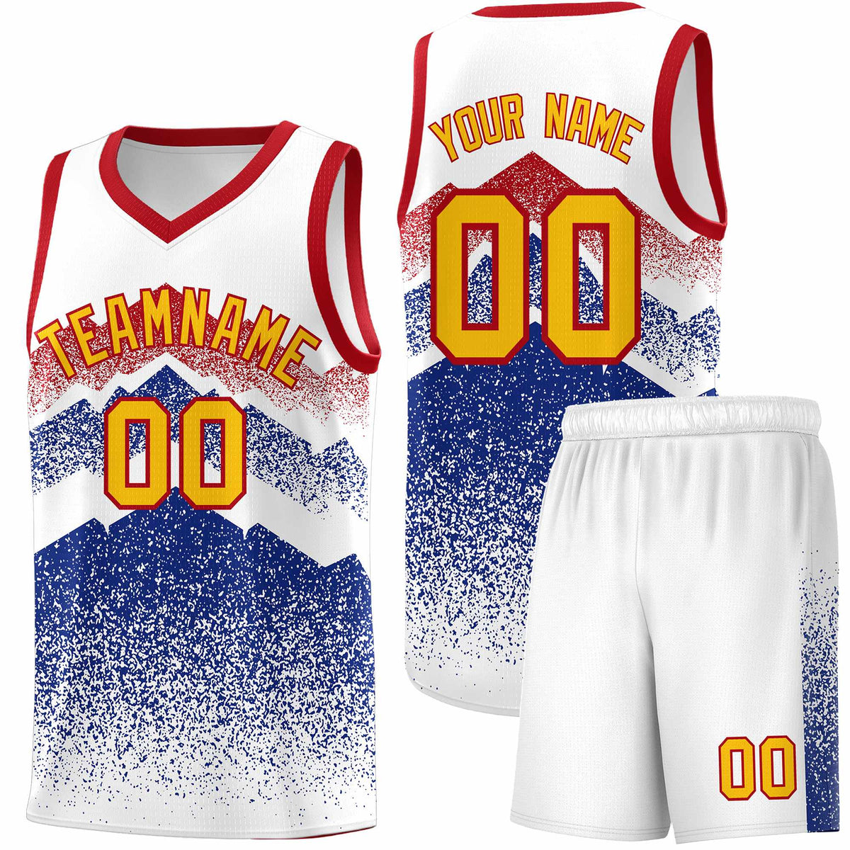 Custom Youth Basketball Jerseys White Royal Gradient Mountain Design Uniforms