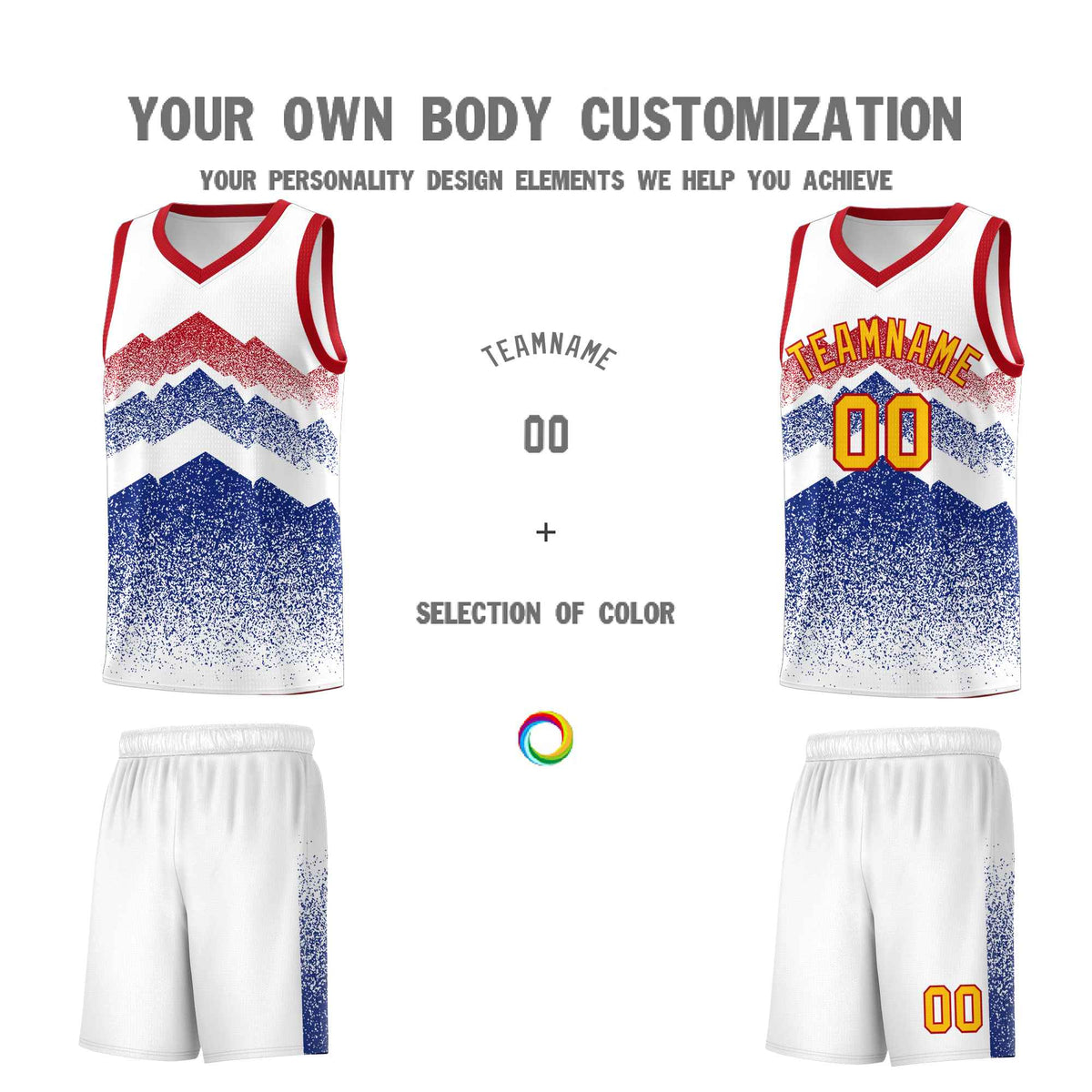 Custom Youth Basketball Jerseys White Royal Gradient Mountain Design Uniforms