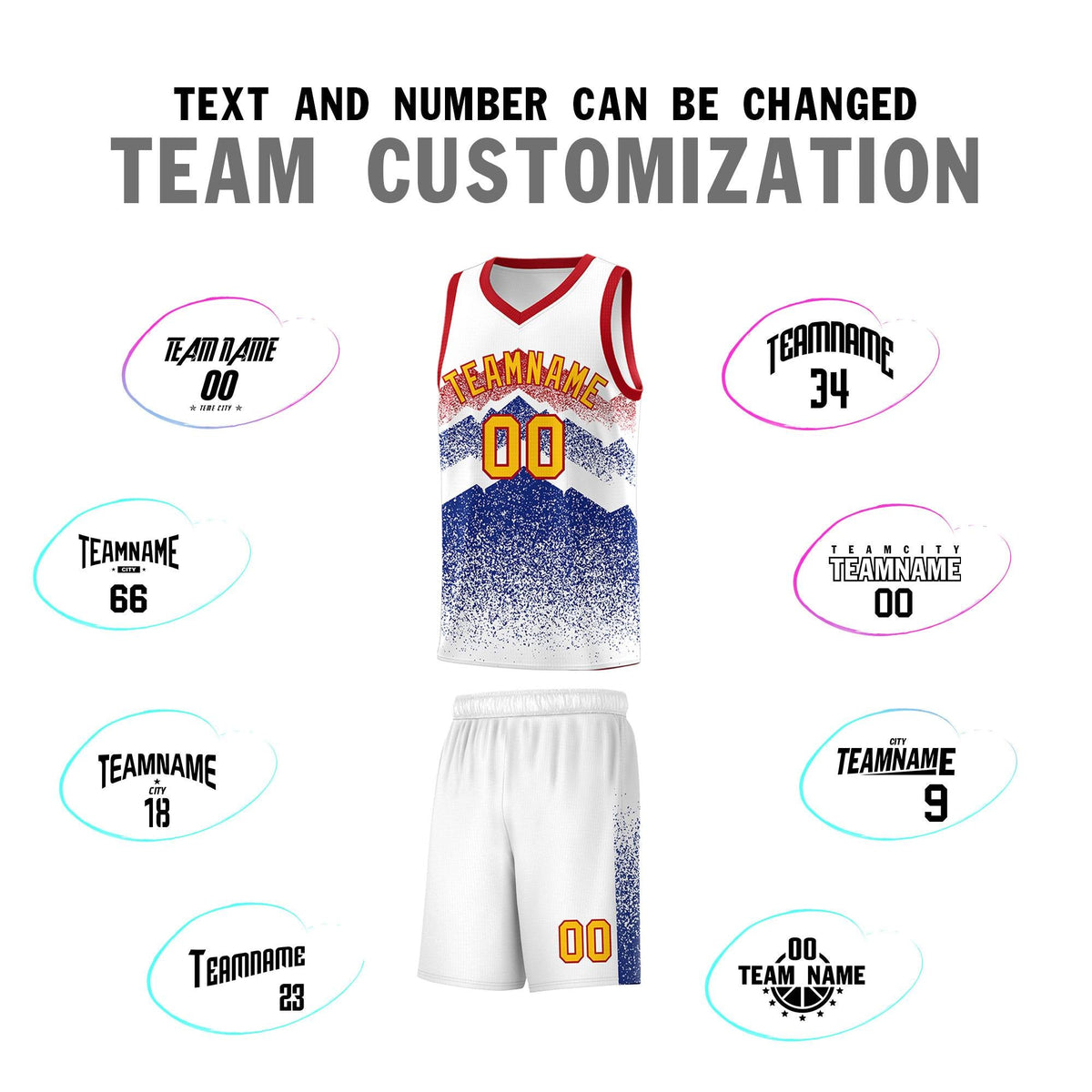 Custom Youth Basketball Jerseys White Royal Gradient Mountain Design Uniforms