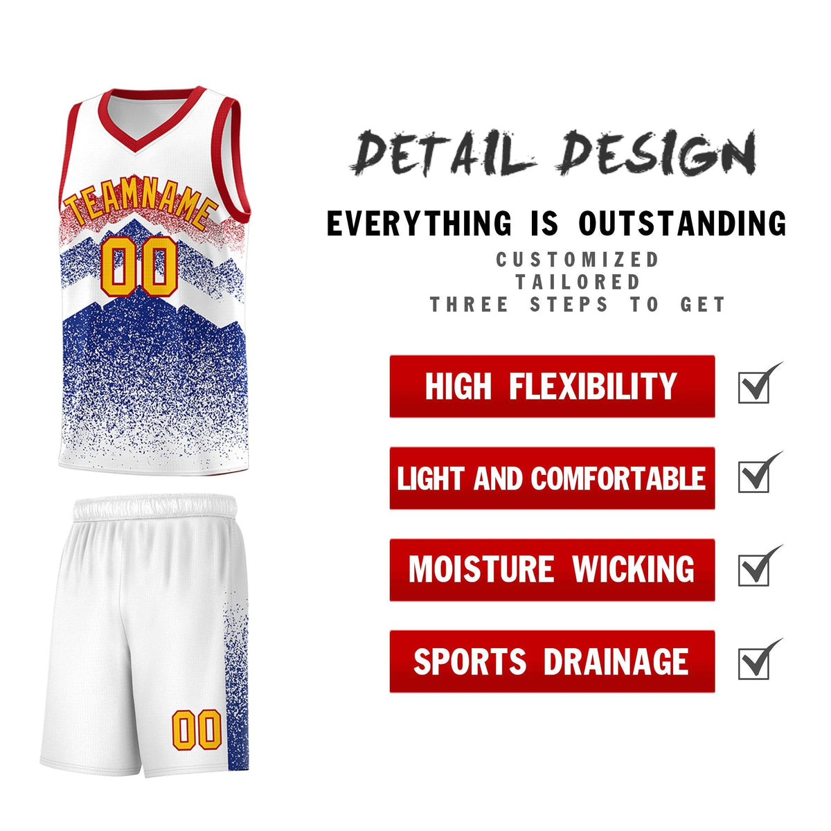 Custom Youth Basketball Jerseys White Royal Gradient Mountain Design Uniforms