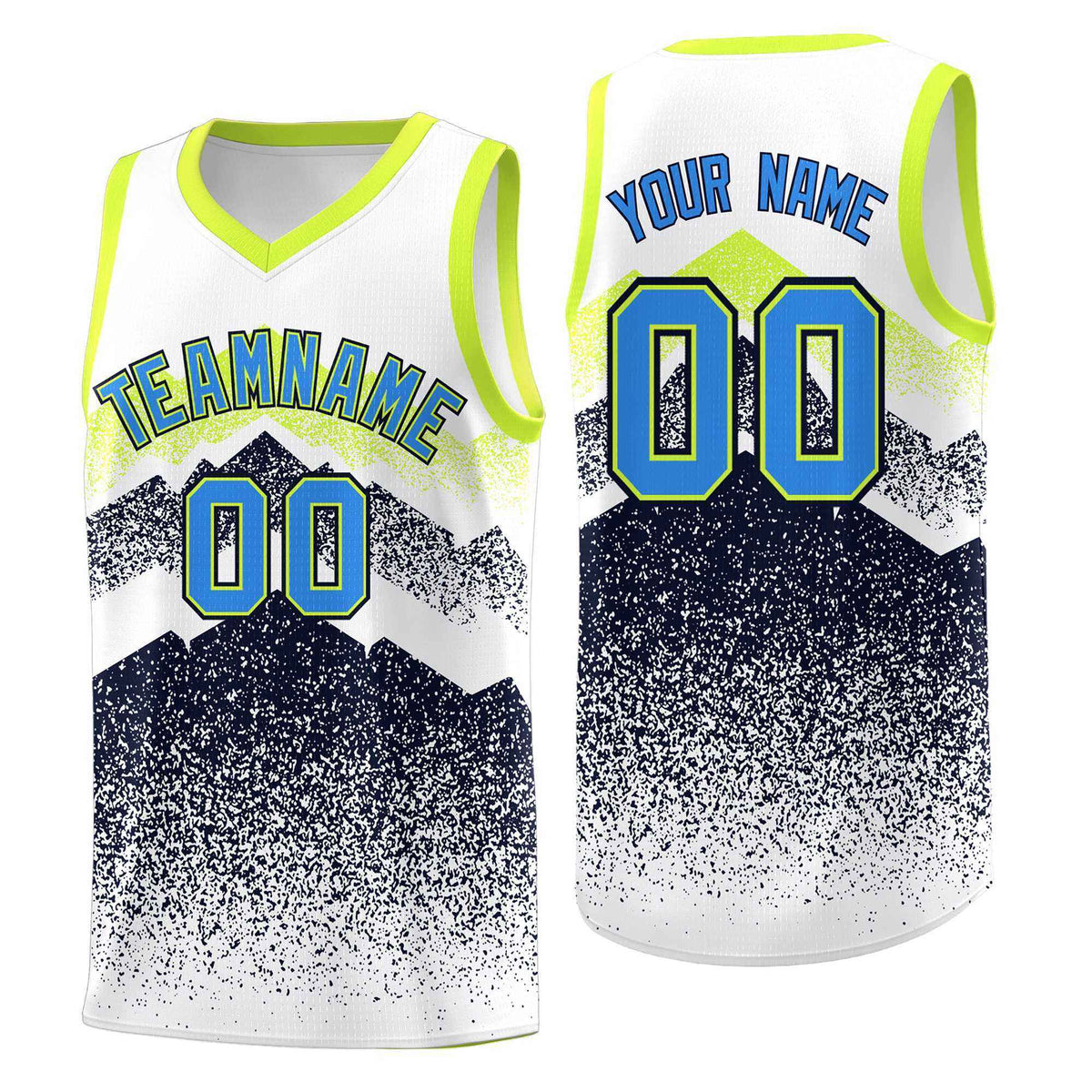 Personalized Youth Basketball Jerseys   White Navy Gradient Mountain Design Uniforms