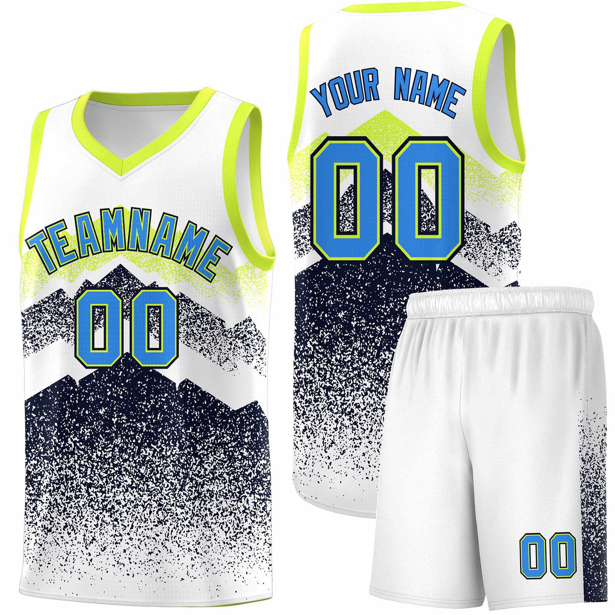 Personalized Youth Basketball Jerseys   White Navy Gradient Mountain Design Uniforms