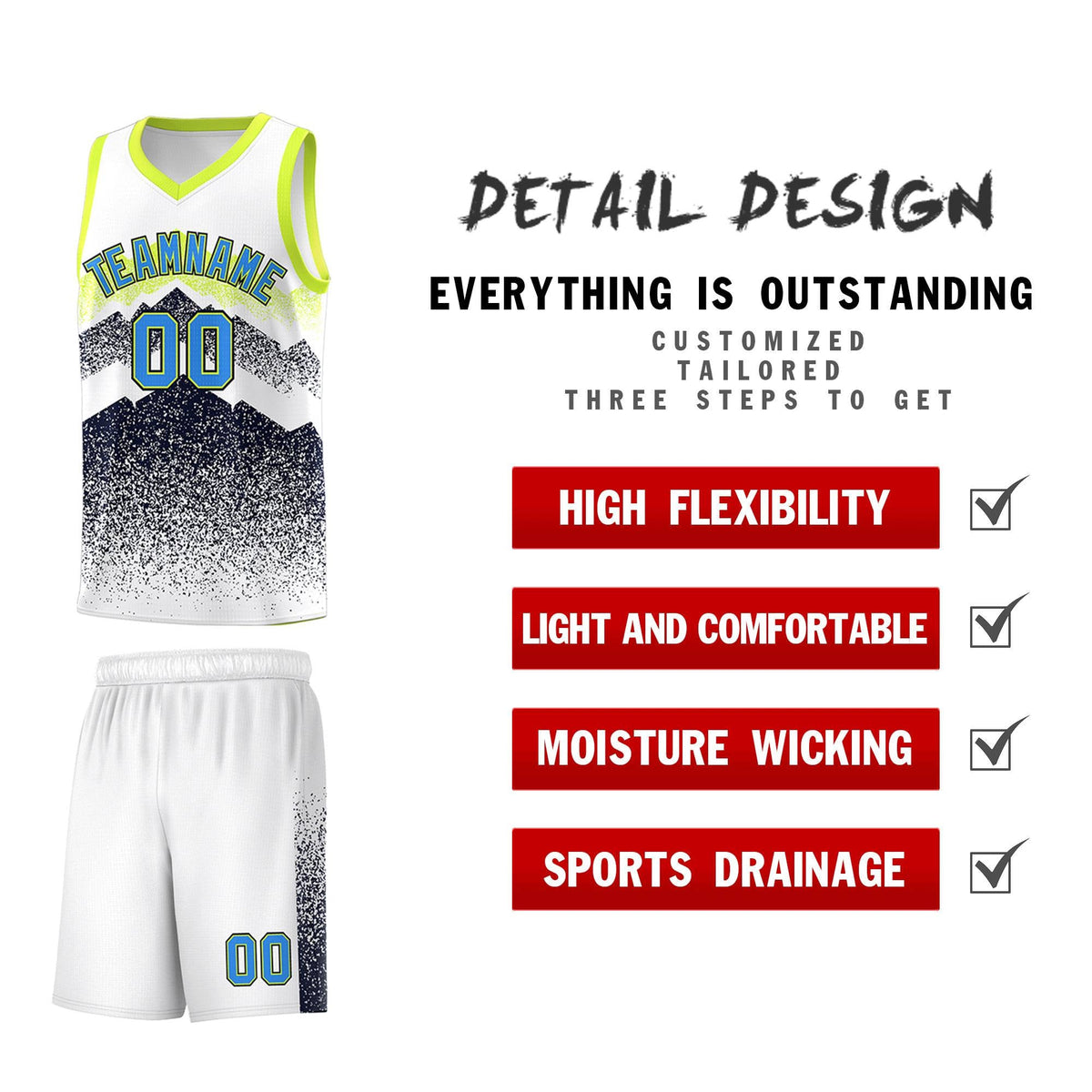 Personalized Youth Basketball Jerseys   White Navy Gradient Mountain Design Uniforms