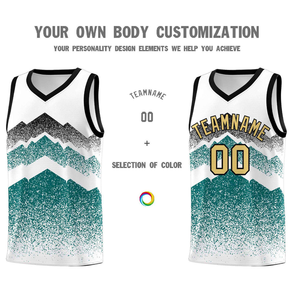 Custom Youth Basketball Jerseys White Teal Gradient Mountain Design Uniforms