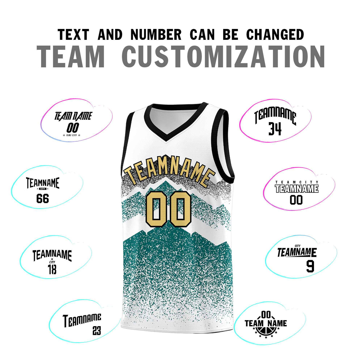 Custom Youth Basketball Jerseys White Teal Gradient Mountain Design Uniforms