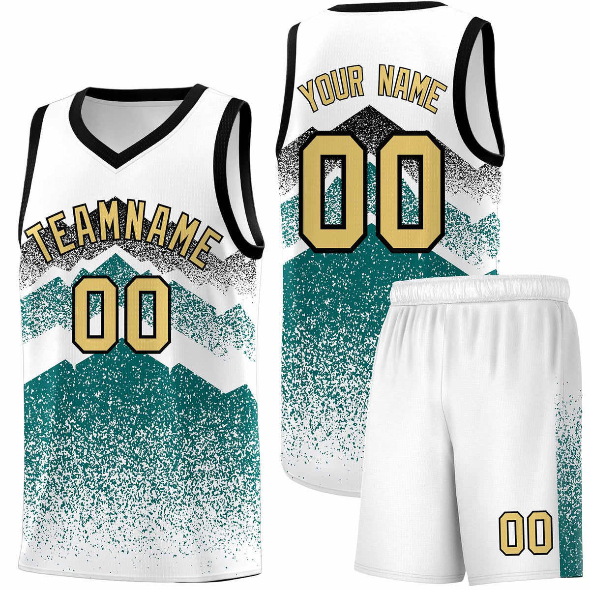 Custom Youth Basketball Jerseys White Teal Gradient Mountain Design Uniforms