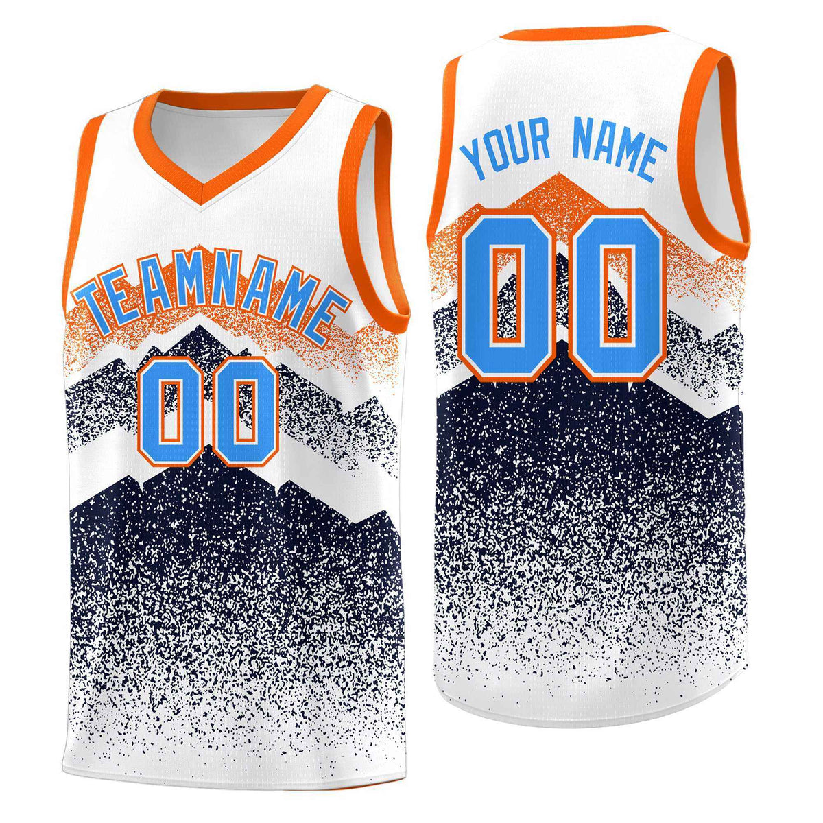 Personalized Youth Basketball Jerseys   White Navy Gradient Mountain Design Uniforms