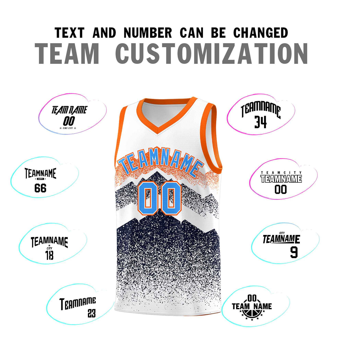 Personalized Youth Basketball Jerseys   White Navy Gradient Mountain Design Uniforms