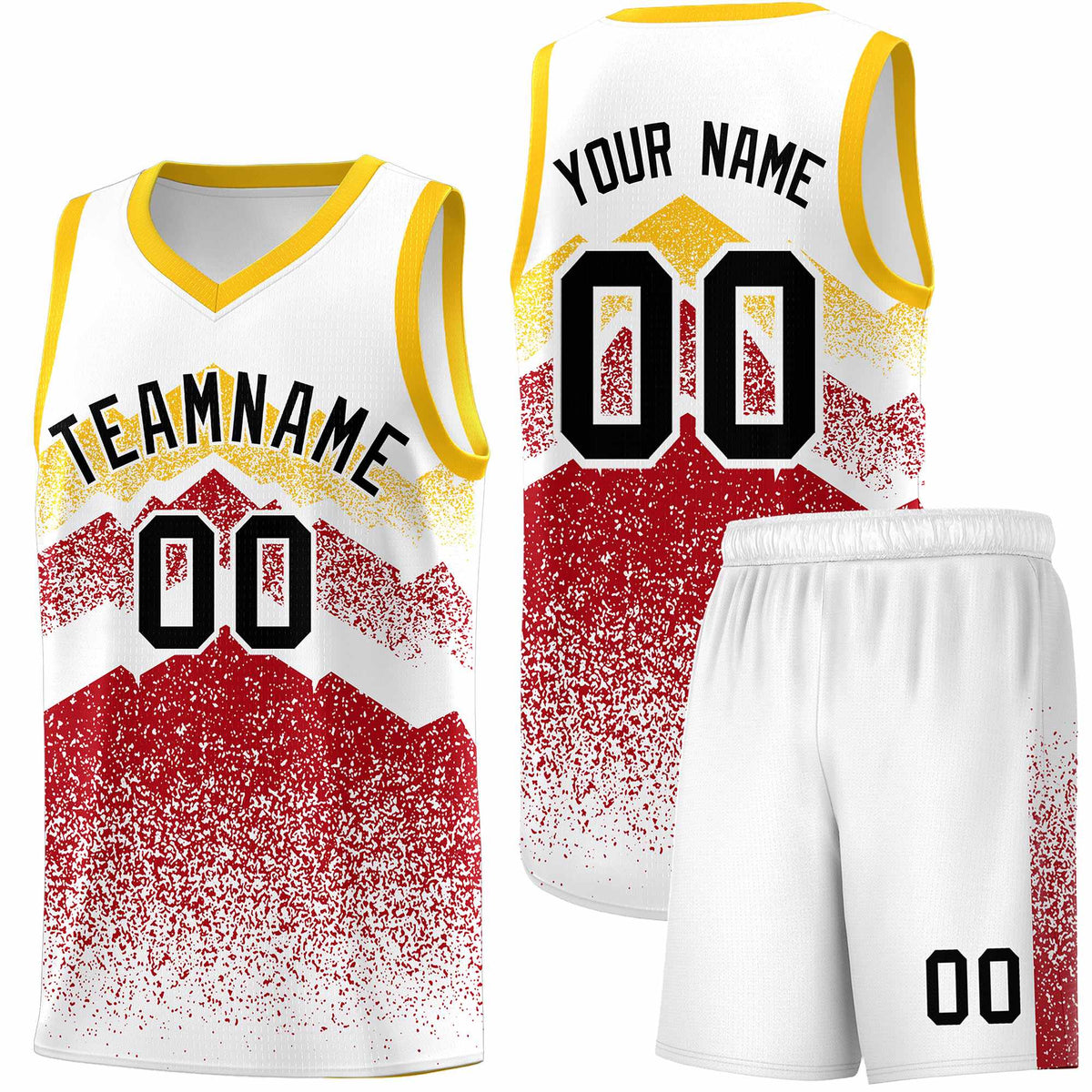 Custom Youth Basketball Jerseys White Red Gradient Mountain Design Uniforms