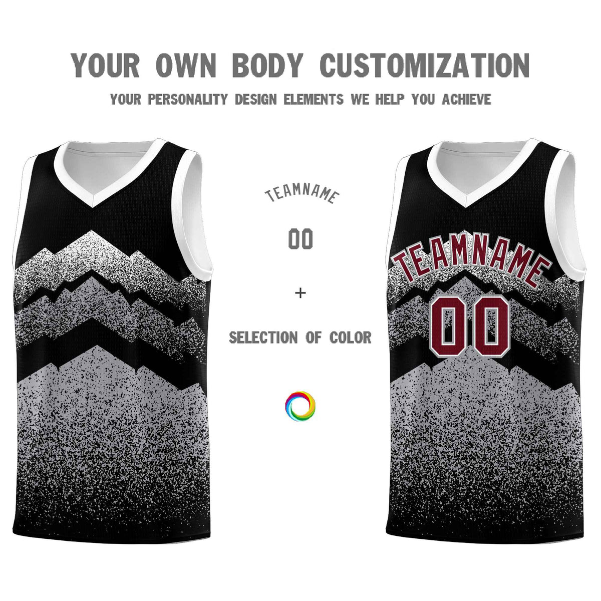 Personalized Youth Basketball Jerseys   Black Gray Gradient Mountain Design Uniforms