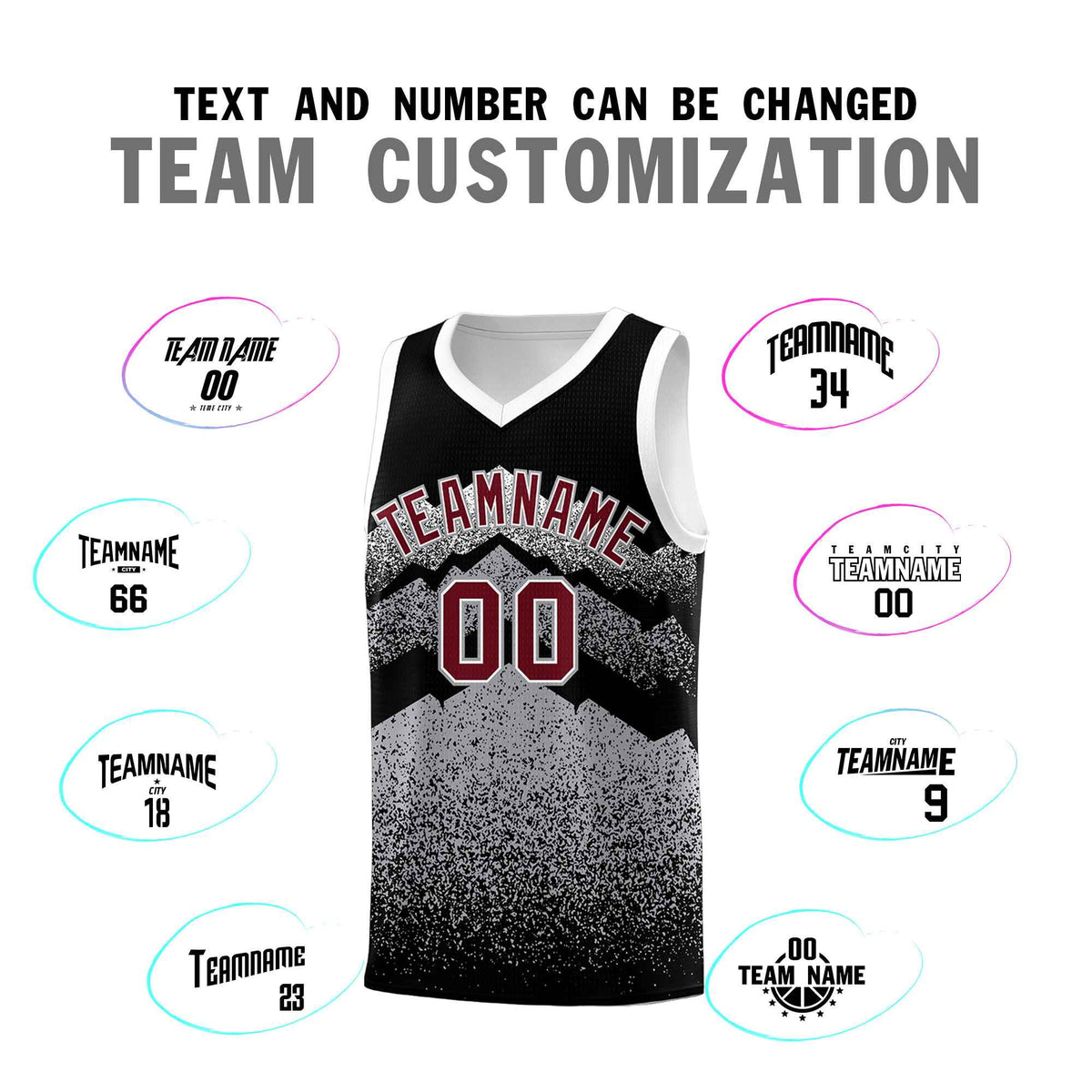 Personalized Youth Basketball Jerseys   Black Gray Gradient Mountain Design Uniforms
