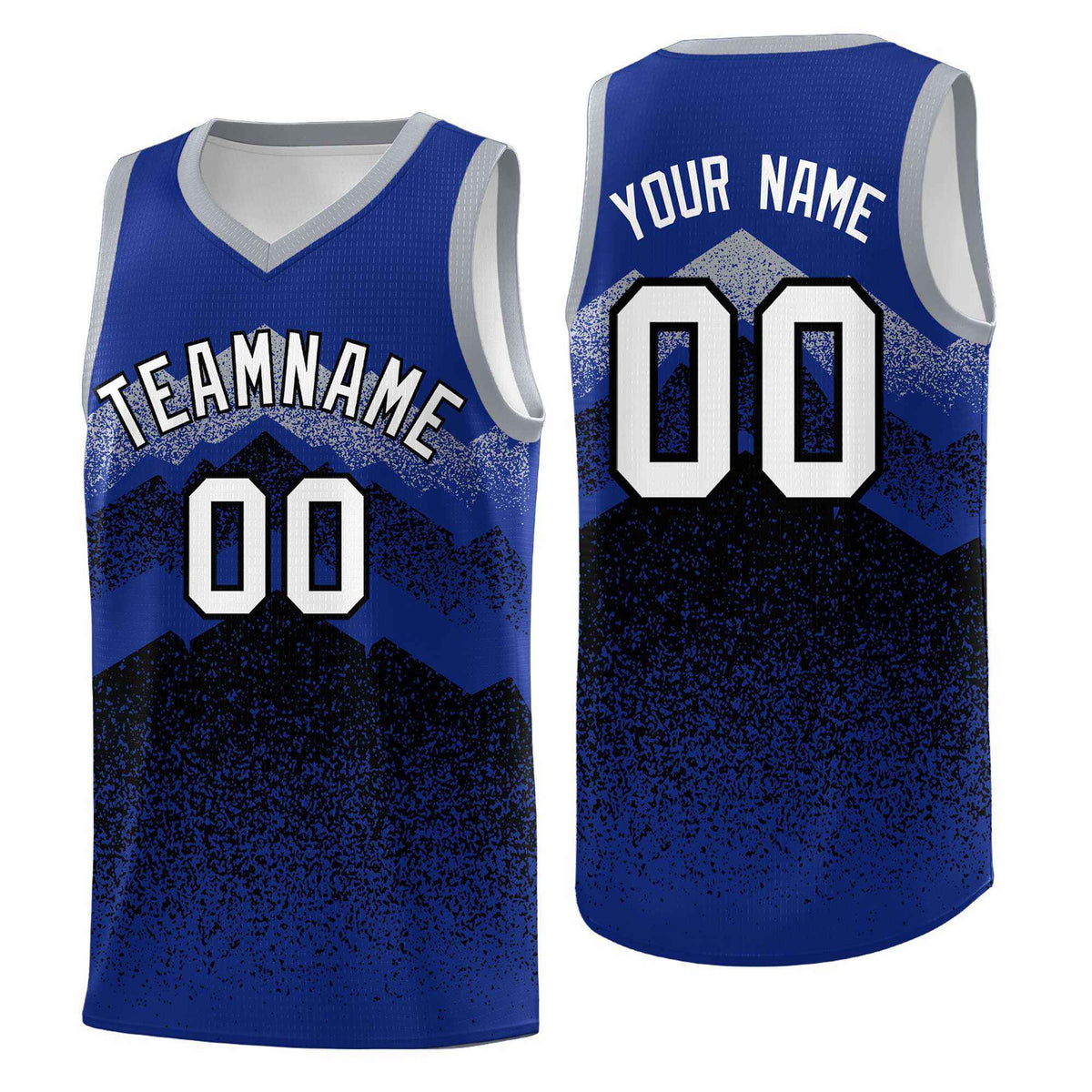 Personalized Youth Basketball Jerseys   Royal Black Gradient Mountain Design Uniforms