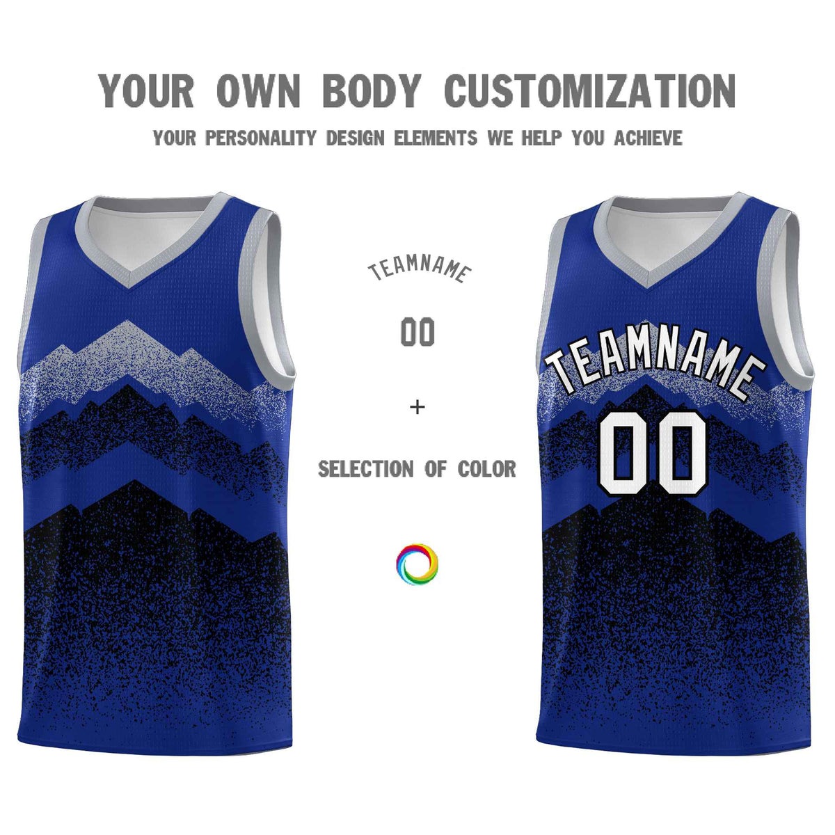Personalized Youth Basketball Jerseys   Royal Black Gradient Mountain Design Uniforms
