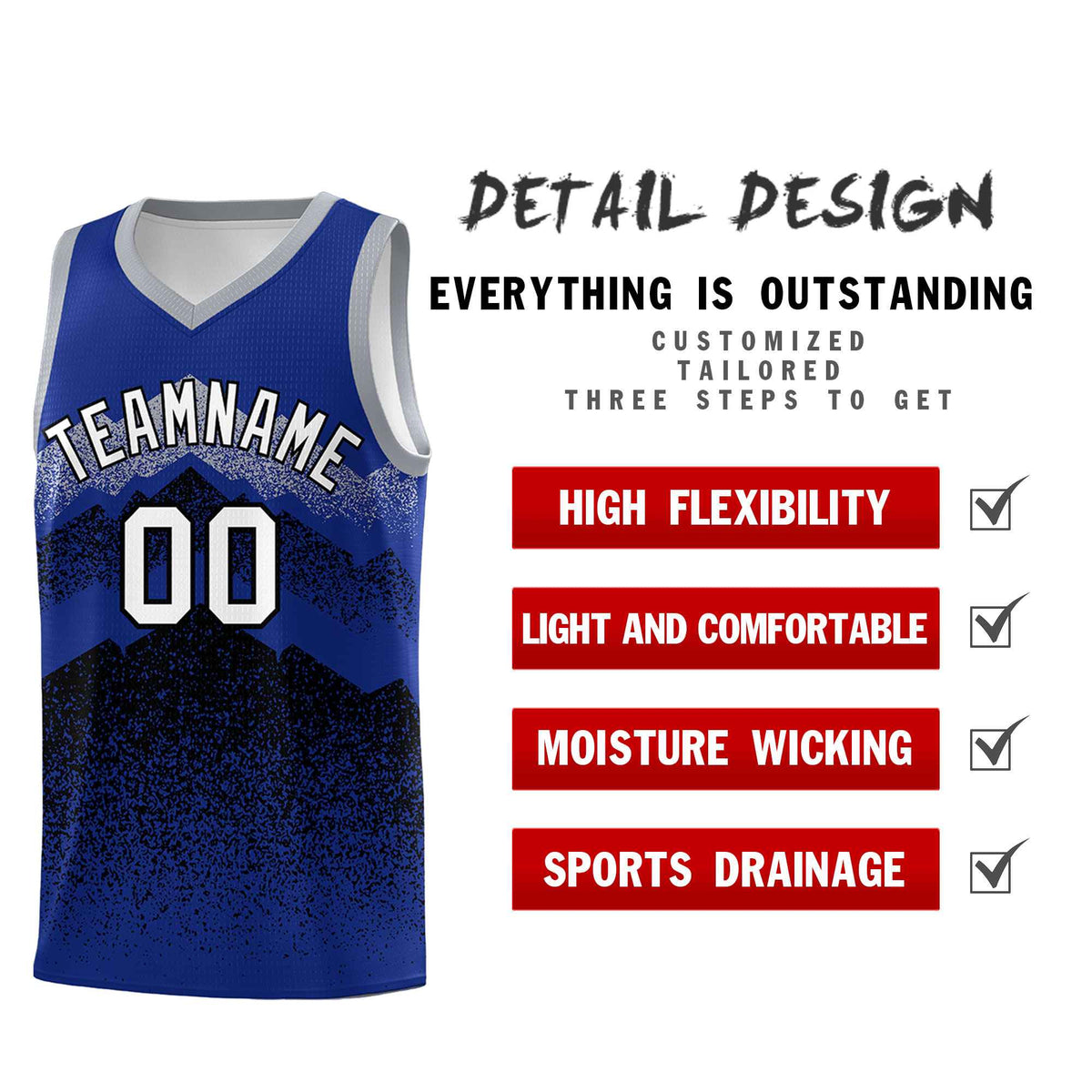 Personalized Youth Basketball Jerseys   Royal Black Gradient Mountain Design Uniforms