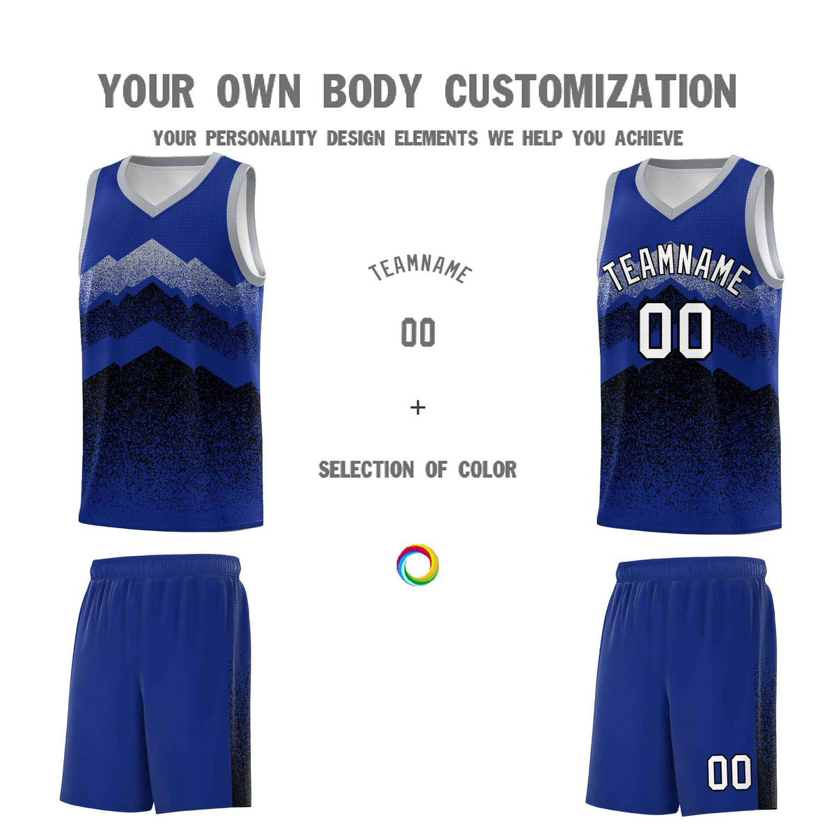 Personalized Youth Basketball Jerseys   Royal Black Gradient Mountain Design Uniforms