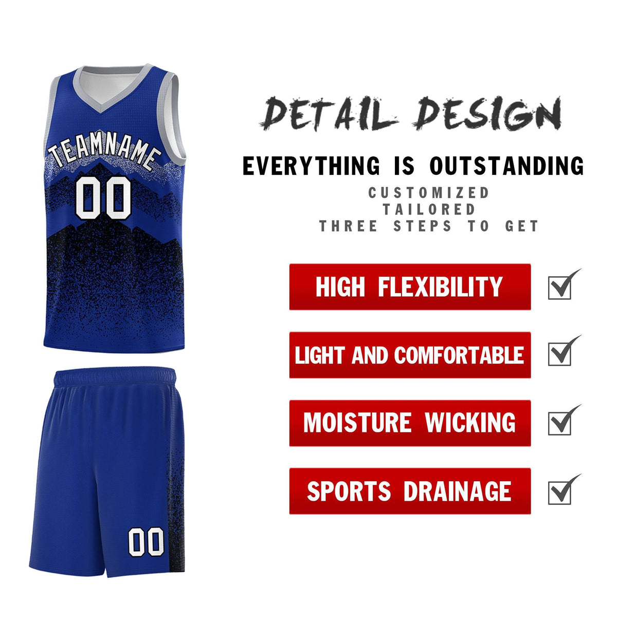 Personalized Youth Basketball Jerseys   Royal Black Gradient Mountain Design Uniforms