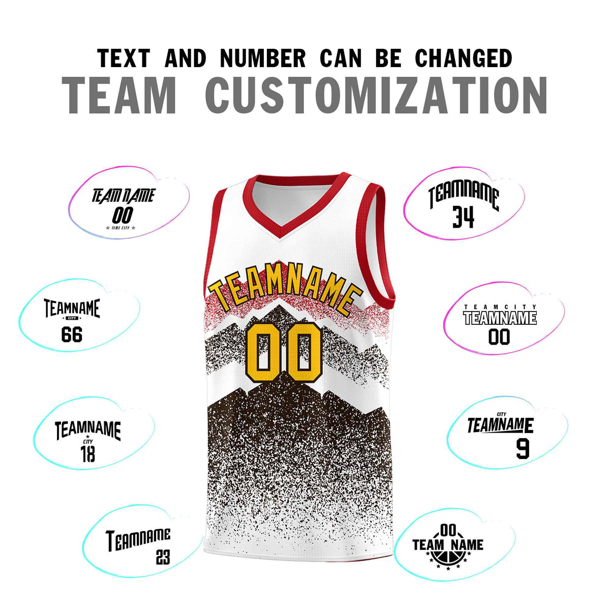 Custom Youth Basketball Jerseys White Brown Gradient Mountain Design Uniforms