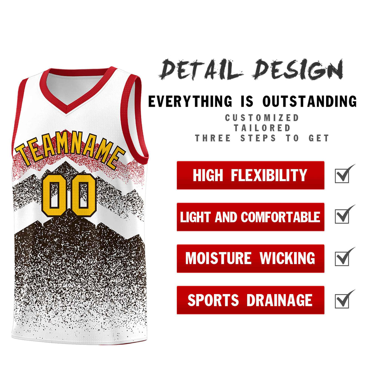 Custom Youth Basketball Jerseys White Brown Gradient Mountain Design Uniforms