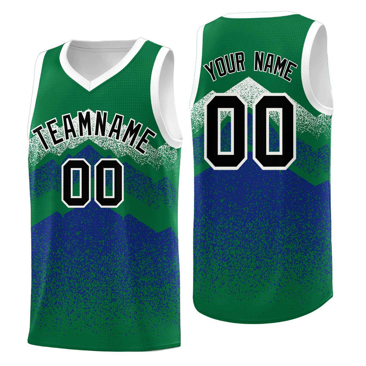Custom Youth Basketball Jerseys Green Royal Gradient Mountain Design Uniforms