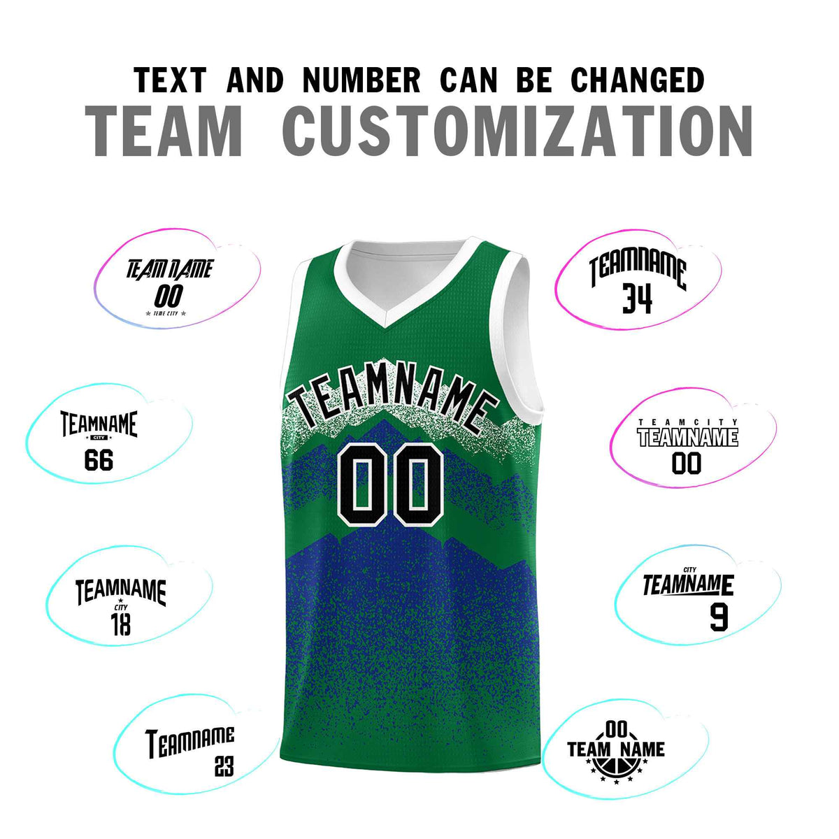 Custom Youth Basketball Jerseys Green Royal Gradient Mountain Design Uniforms