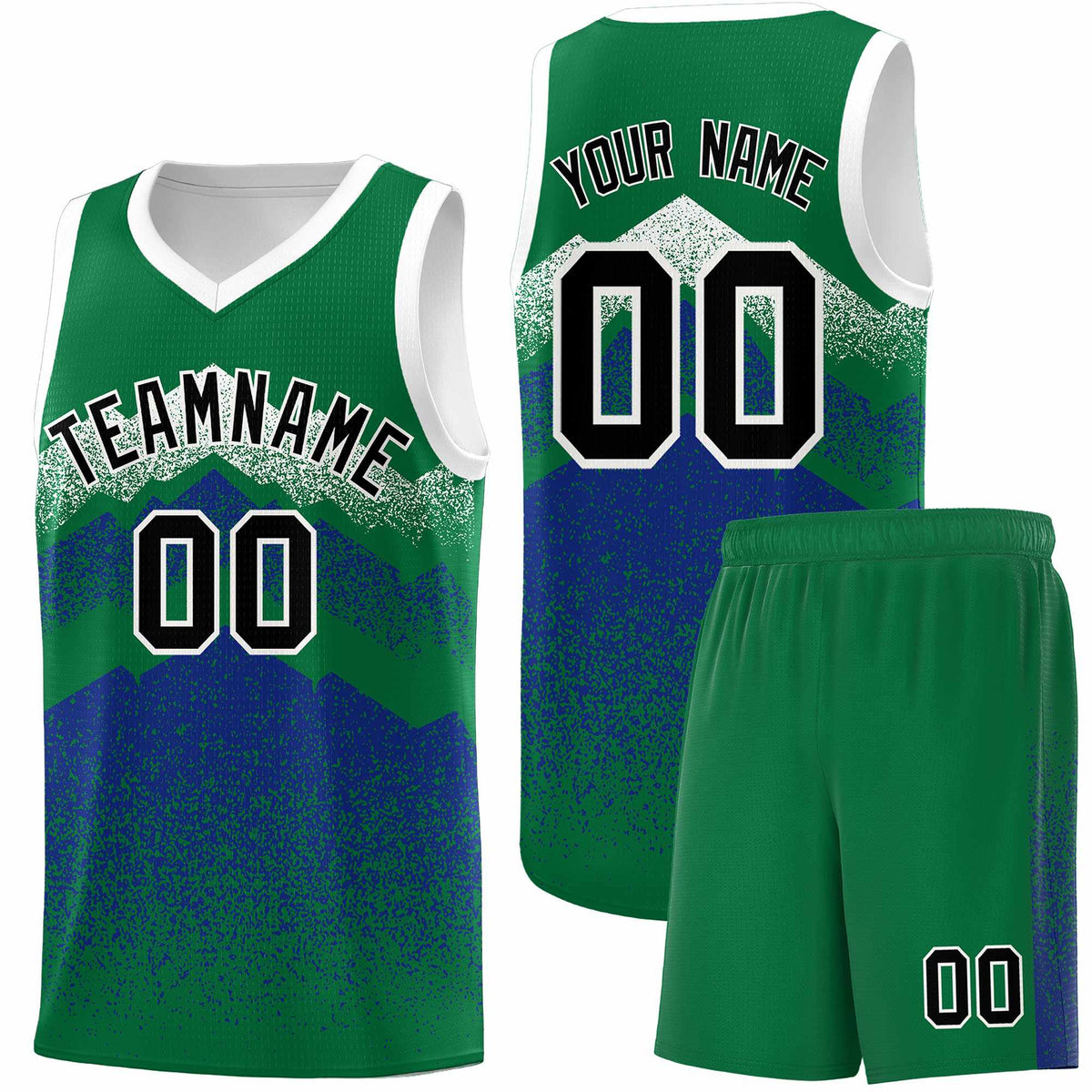 Custom Youth Basketball Jerseys Green Royal Gradient Mountain Design Uniforms