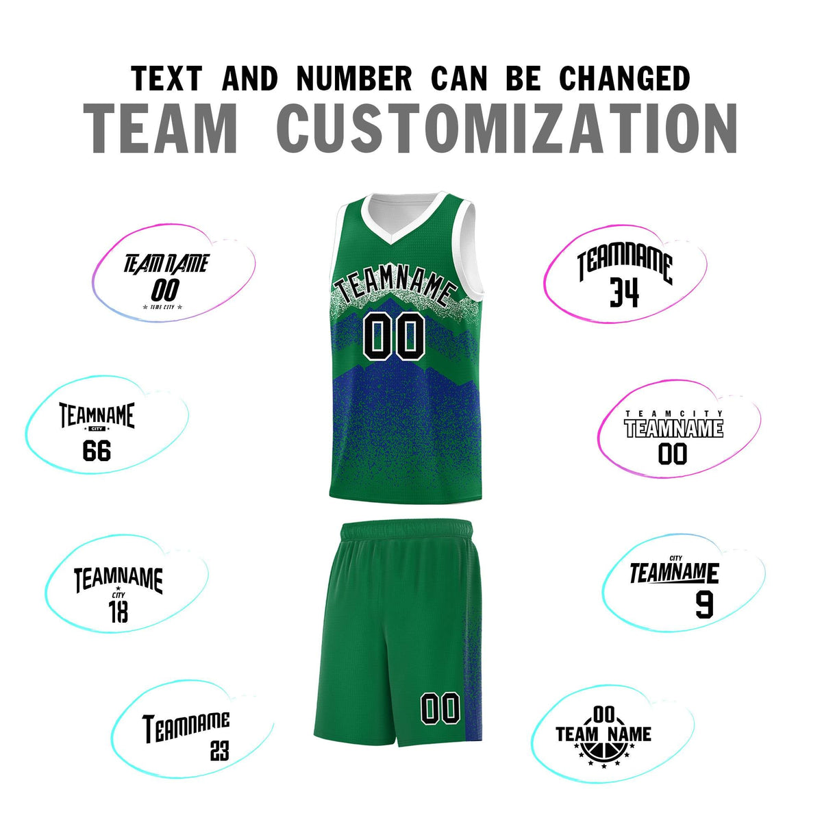 Custom Youth Basketball Jerseys Green Royal Gradient Mountain Design Uniforms