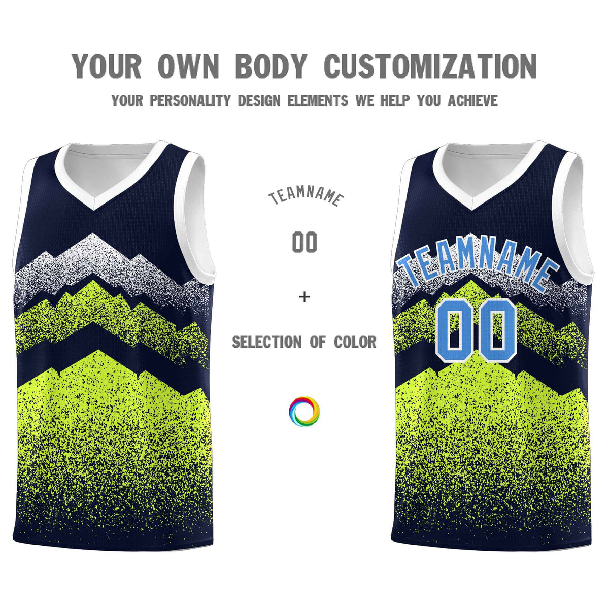 Personalized Youth Basketball Jerseys   Navy Neon Green Gradient Mountain Design Uniforms