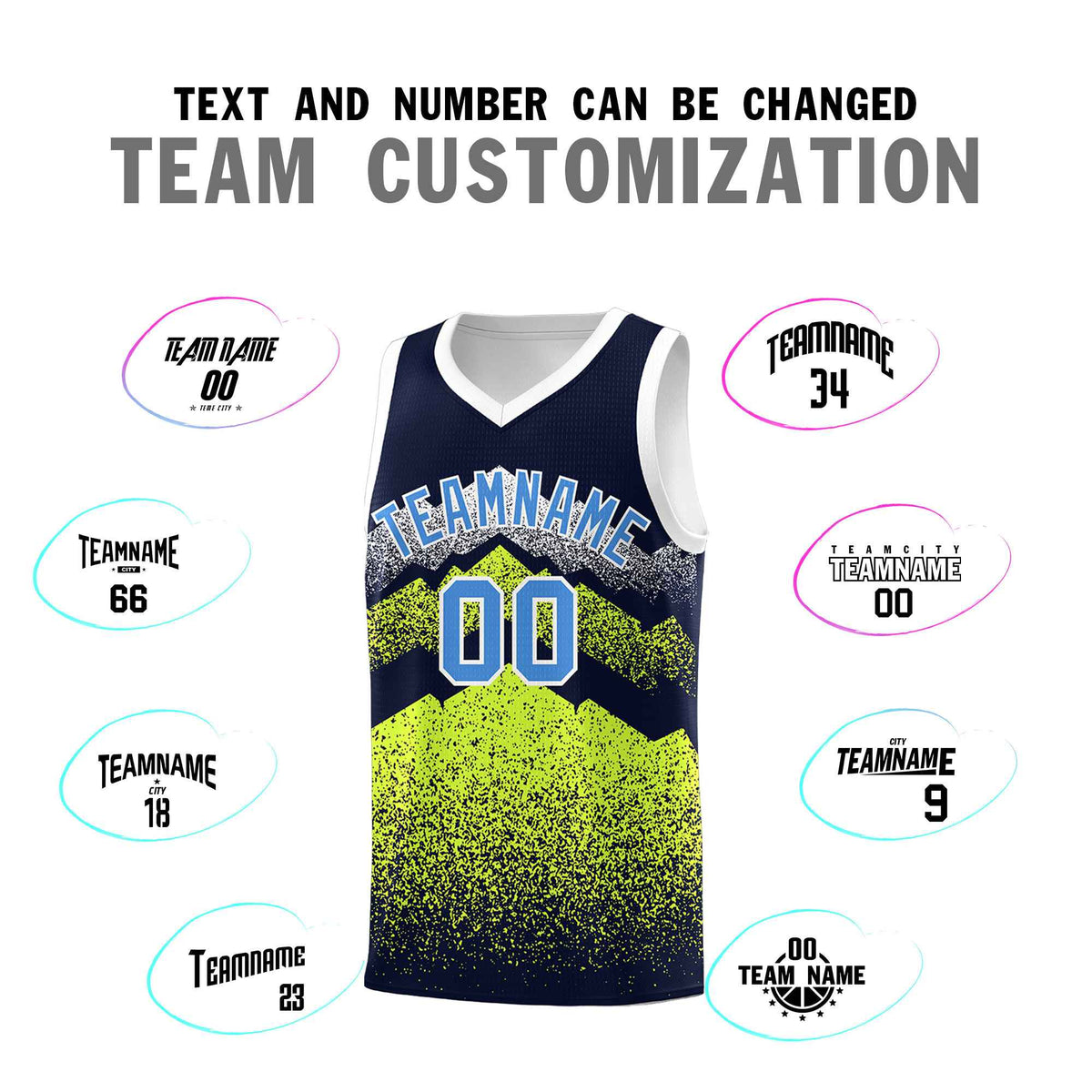 Personalized Youth Basketball Jerseys   Navy Neon Green Gradient Mountain Design Uniforms