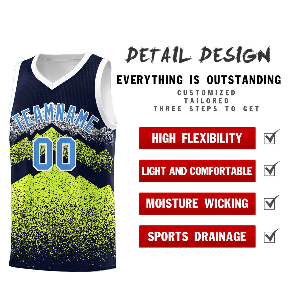 Personalized Youth Basketball Jerseys   Navy Neon Green Gradient Mountain Design Uniforms
