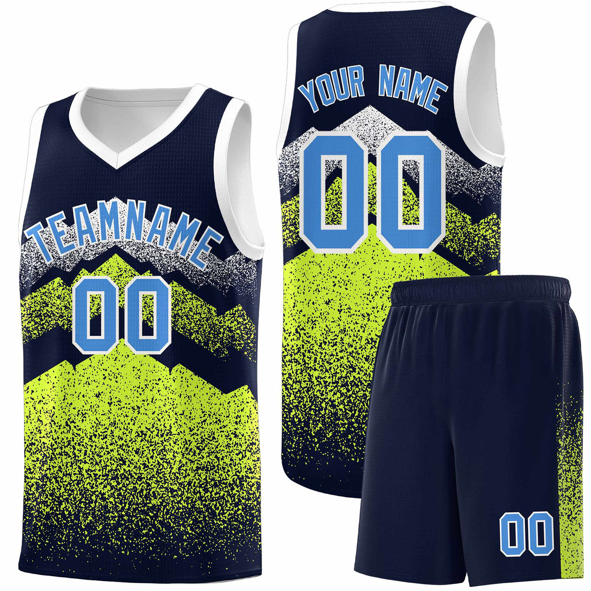 Personalized Youth Basketball Jerseys   Navy Neon Green Gradient Mountain Design Uniforms