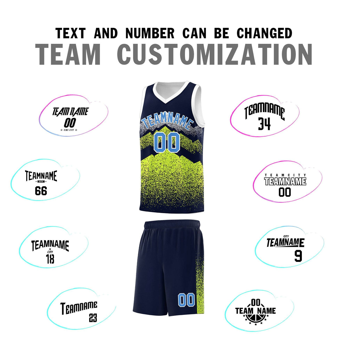 Personalized Youth Basketball Jerseys   Navy Neon Green Gradient Mountain Design Uniforms