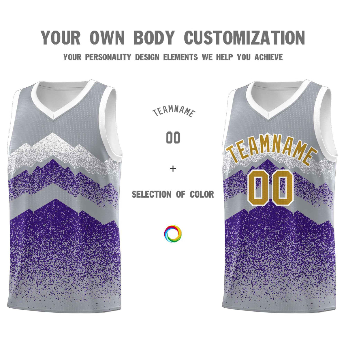 Custom Youth Basketball Jerseys Gray Purple Gradient Mountain Design Uniforms