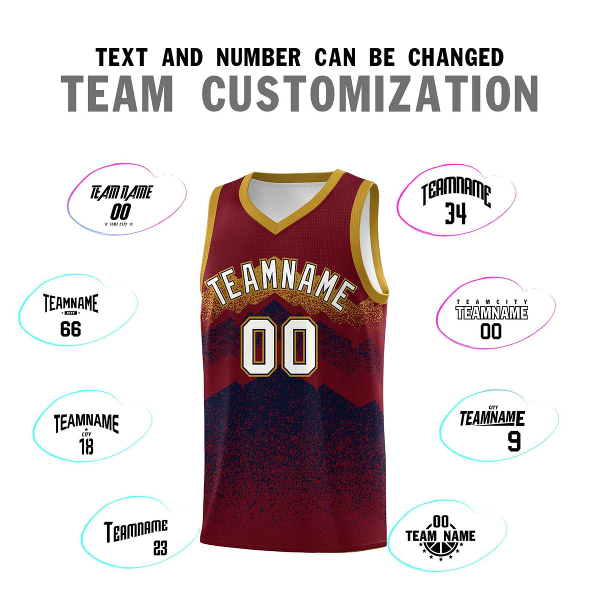 Custom Youth Basketball Jerseys Crimson Navy Gradient Mountain Design Uniforms