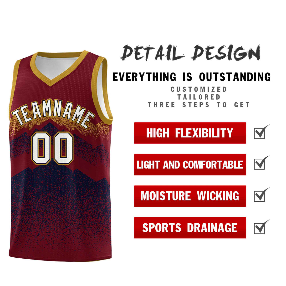 Custom Youth Basketball Jerseys Crimson Navy Gradient Mountain Design Uniforms