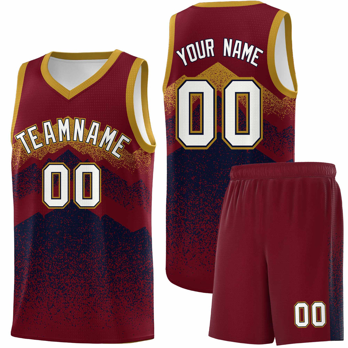 Custom Youth Basketball Jerseys Crimson Navy Gradient Mountain Design Uniforms