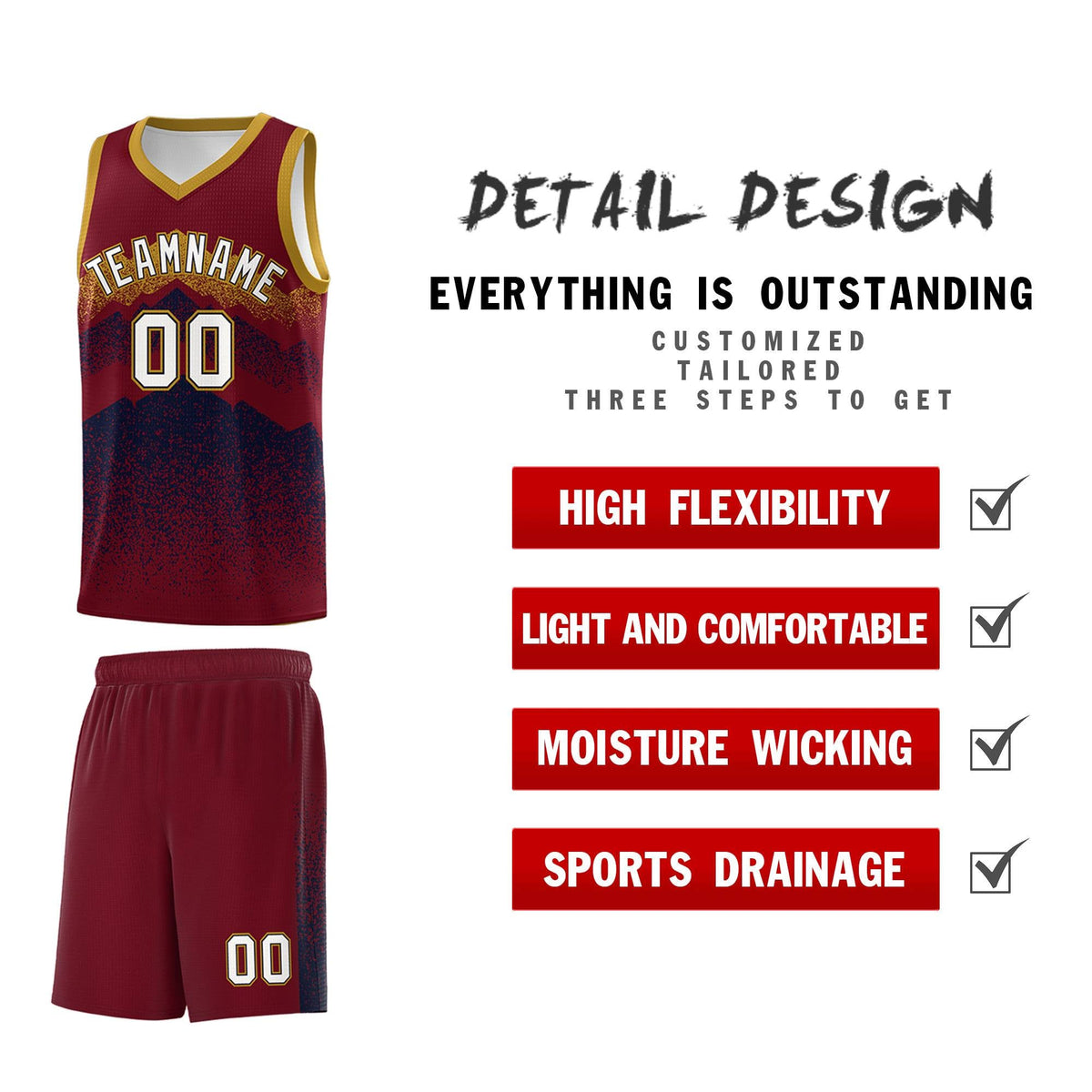 Custom Youth Basketball Jerseys Crimson Navy Gradient Mountain Design Uniforms