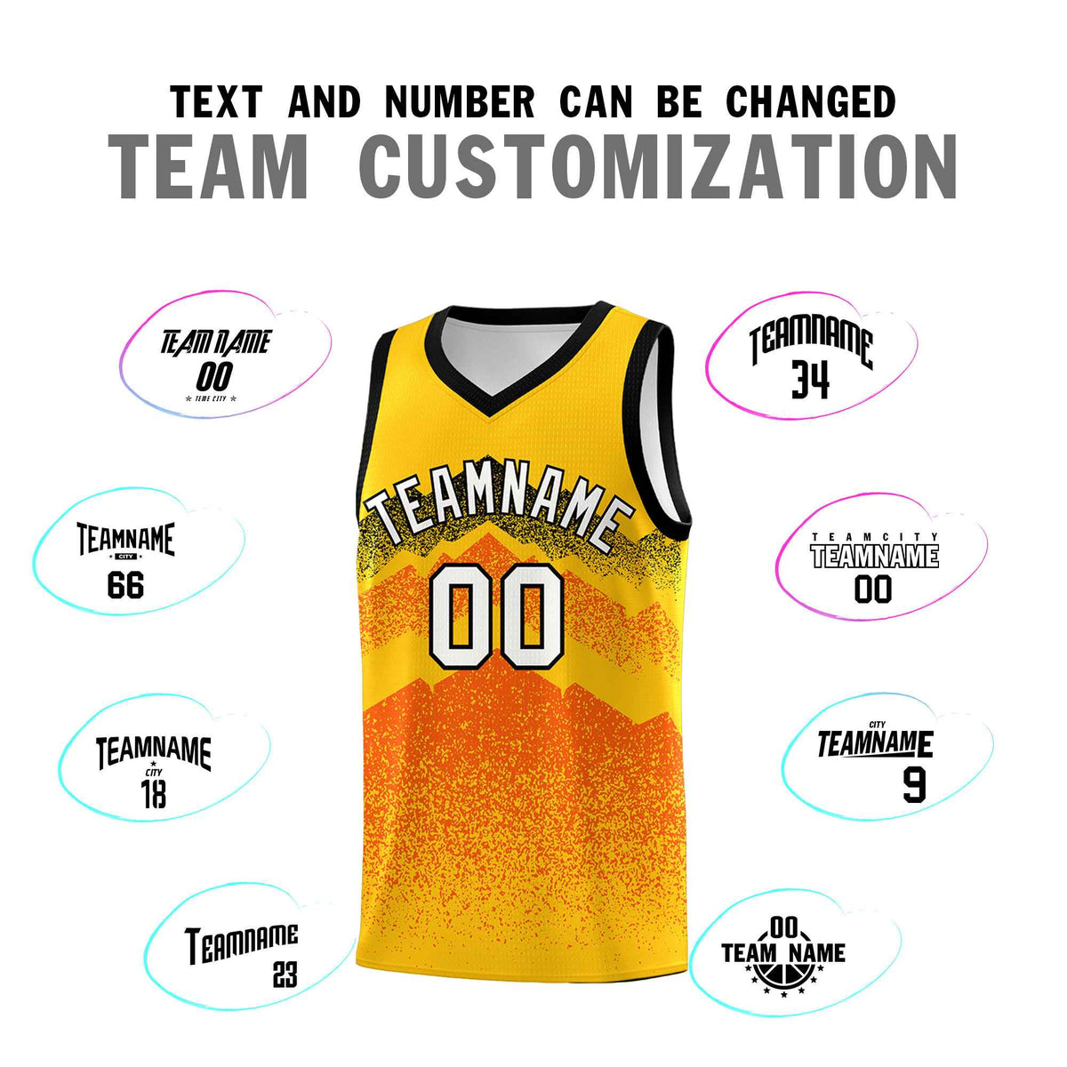 Personalized Youth Basketball Jerseys   Yellow Orange Gradient Mountain Design Uniforms
